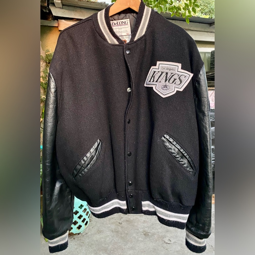 Vtg ‘90s NHL LA Kings Varsity Letterman Bomber Jacket DeLong Leather/Wool RARE